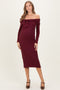 Burgundy Knit Off Shoulder Bow Detail Maternity Midi Dress