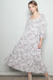 White Grey Antique Floral Neck Maxi Dress