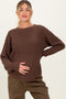 Dark Mocha Waffle Knit Rounded Hem Maternity Sweater