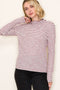 Burgundy Striped Ribbed Mock Neck Ruffle Hem Top