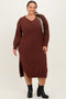 Brown V-Neck Relaxed Fit Plus Sweater Dress