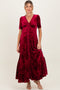 Burgundy Velvet Floral Button Down Maternity Maxi Dress