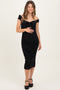 Black Off Shoulder Ruched Mesh Maternity Midi Dress