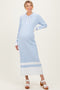 Light Blue Ribbed Knit Colorblock Polo Maternity Maxi Dress