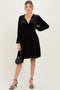Black Velvet Button Up V-Neck Maternity Dress