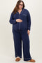 Navy Button Down Top Wide Leg Pant Maternity Plus Pajama Set