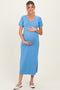 Blue Knit Contrast Stitch Detail Maternity Midi Dress