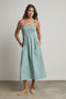 Jade Green Striped Smocked Shoulder Tie Midi Dress