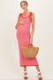 Pink Striped Knit Shoulder Tie Maternity Maxi Dress
