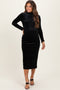 Black Glitter Velvet Ruched Maternity Midi Dress