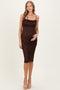Brown Glitter Ruched Maternity Midi Dress