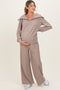Mocha Ribbed Half Zip Pullover Wide Leg Pant Maternity Set