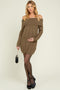 Olive Cable Knit Off Shoulder Maternity Mini Sweater Dress