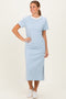 Light Blue Striped Short Sleeve Midi Dress