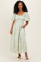 Sage Puff Sleeve Smocked Waist Midi Dress