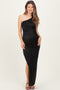 Black Glitter One Shoulder Side Slit Maternity Maxi Dress