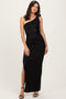 Black Glitter One Shoulder Side Slit Maxi Dress