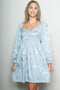 Light Blue Damask Jacquard Long Sleeve Dress