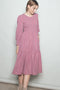 Mauve Textured Stripe Smocked Midi Dress