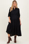 Black Collared Button Up Tiered Maternity Midi Dress
