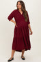 Wine Collared Button Up Tiered Maternity Midi Dress