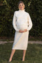 Cream Waffle Knit High Neck Sweater Skirt Maternity Set