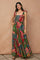 Green Printed Shoulder Tie Tiered Maxi Dress
