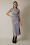 Grey Short Sleeve Waist Tie Side Slit Maxi Dress