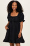 Black Textured Puff Sleeve Dress