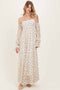 Orange Floral Lace Smocked Long Sleeve Off Shoulder Maxi Dress