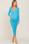 Sky Blue V-Neck Long Sleeve Fitted Maternity Maxi Dress