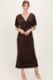 Brown Floral Velvet V-Neck Short Sleeve Maxi Dress