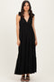 Black Shoulder Tie Ribbed Tiered Maxi Dress