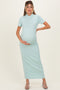 Mint Ribbed Mock Neck Short Sleeve Maternity Midi Dress