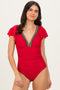 Red Crochet Accent One Piece Swimsuit