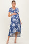 Denim Blue Floral Print Short Sleeve Hi-Low Maternity Wrap Dress