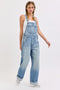 Blue Wide Leg Denim Cuffed Overalls