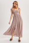 Mauve Cinched Smocked Bust Sleeveless Maxi Dress