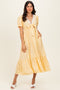 Yellow Polka Dot Short Sleeve Lace V-Neck Ruffle Hem Maxi Dress