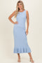 Sky Ribbed Knit Sleeveless Ruffle Hem Maxi Dress