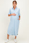 Light Blue Button Down Maternity Midi Shirt Dress