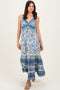 Blue Floral Twist Cutout Maxi Dress