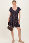 Navy Floral Smocked V-Neck Midi Dress