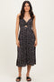 Black Floral Twisted Front Midi Dress