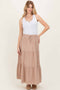 Taupe Gingham Tiered Maxi Skirt