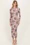 Cream Animal Print Mesh Overlay Maxi Dress