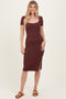 Brown Square Neck Side Slit Midi Dress