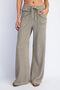 Olive Mineral Wash Waffle Knit Wide Leg Pants