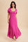 Fuchsia Button Down Ruffle Trim Maxi Dress