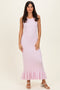 Light Pink Ribbed Knit Sleeveless Ruffle Hem Maxi Dress